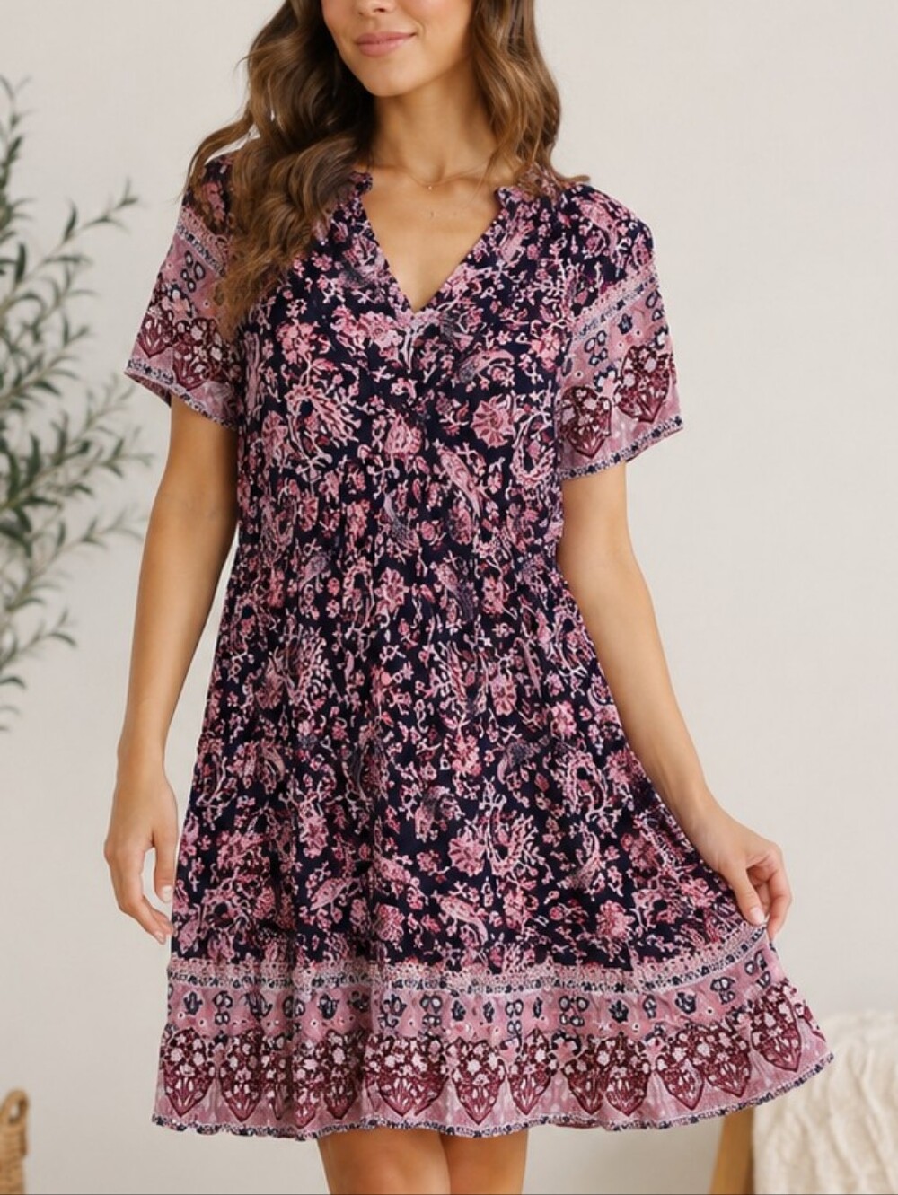 Knox Rose Dress Floral Flounce V-Neck Sz Small Cottagecore Hippie Peasant